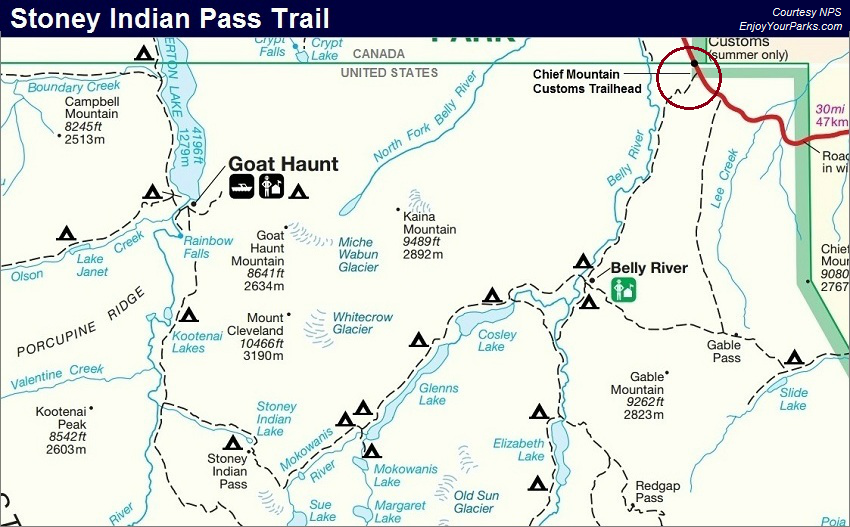 Stoney Indian Pass Trail Map, Glacier National Park Map