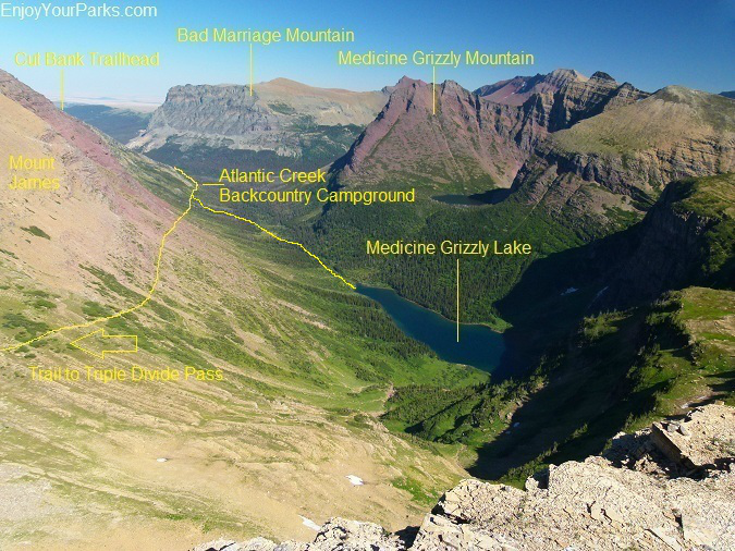 Medicine Grizzly Lake as seen from the summit of Triple Divide Peak, Glacier National Park
