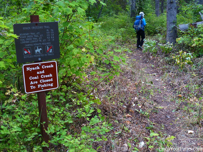 Nyack Crossing Trail Sign, Loneman Lookout hike, Glacier National Park