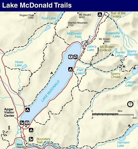 Lake McDonald Trail Map, Glacier National Park