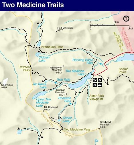 Two Medicine Pass Trail Map, Glacier National Park