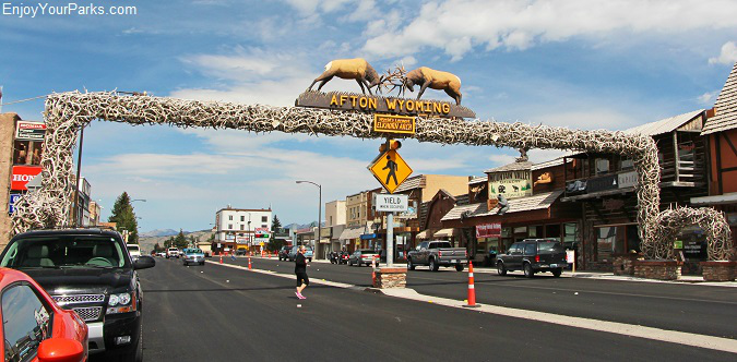 The world&#39;s largest elk antler arch in downtown Afton Wyoming.