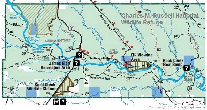 James Kipp Recreation Area Map, Charles M. Russell National Wildlife Refuge Map