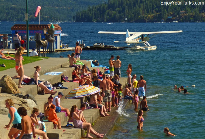 The public beach along the north shore of Lake Coeur d'Alene is a popular place to enjoy the water.