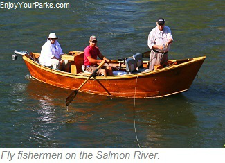 Drift boat fly fishermen, Salmon River, Idaho