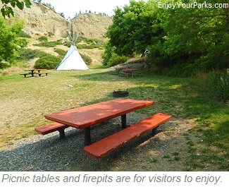 Pictograph Cave State Park picnic tables and firepits