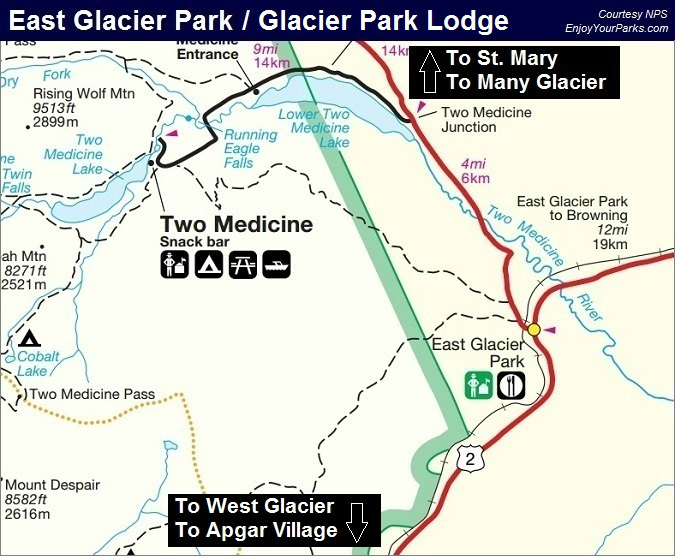 East Glacier Park, Glacier Park Lodging, Glacier National Park Map