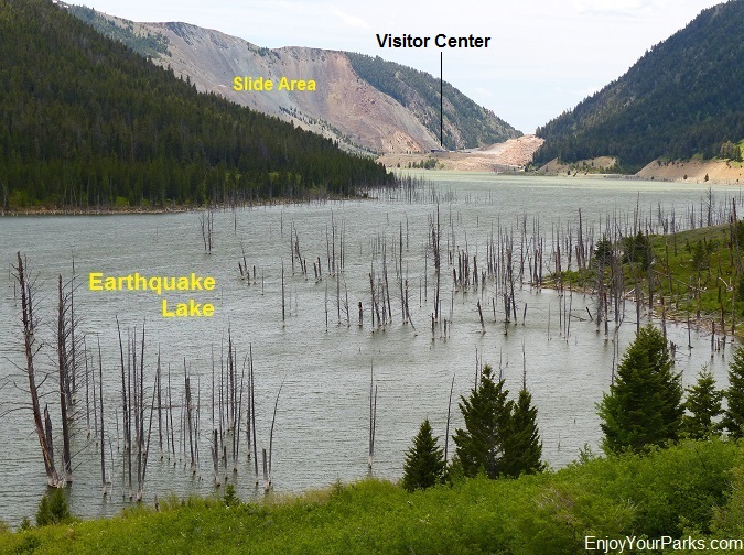 Earthquake Lake, Hedgen Lake Earthquake Slide Area and Earthquake Lake Visitor Center Montana