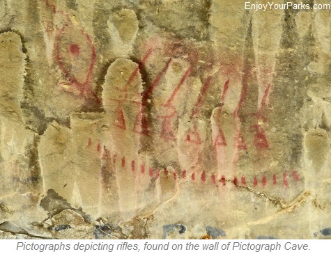 Pictographs on the wall of Pictograph Cave in Pictograph Cave State Park Montana