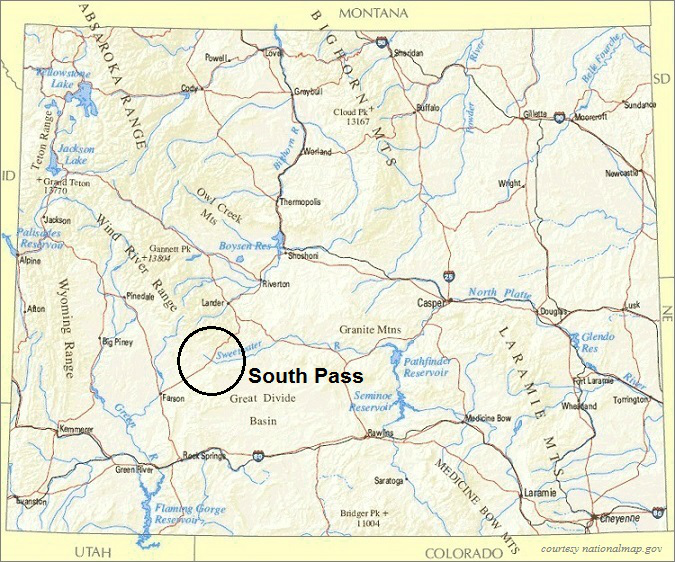 Wyoming Map, South Pass Area