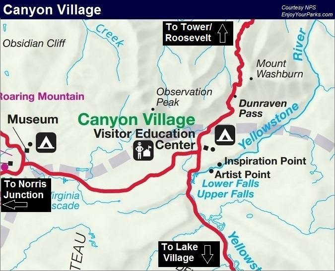 Canyon Village Map, Yellowstone Park Lodging Map