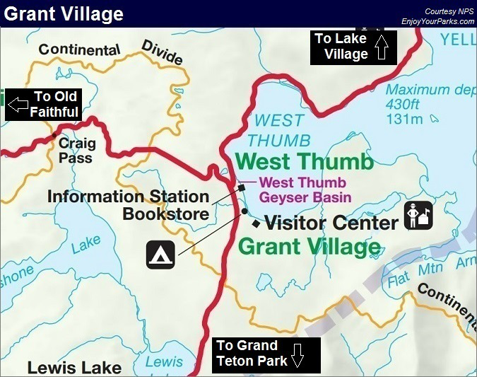 Grant Village Map, Yellowstone National Park Map