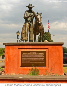 Statue welcoming visitors, Thermopolis Wyoming