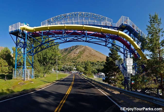 The west entrance to Lava Hot Springs, Idaho.