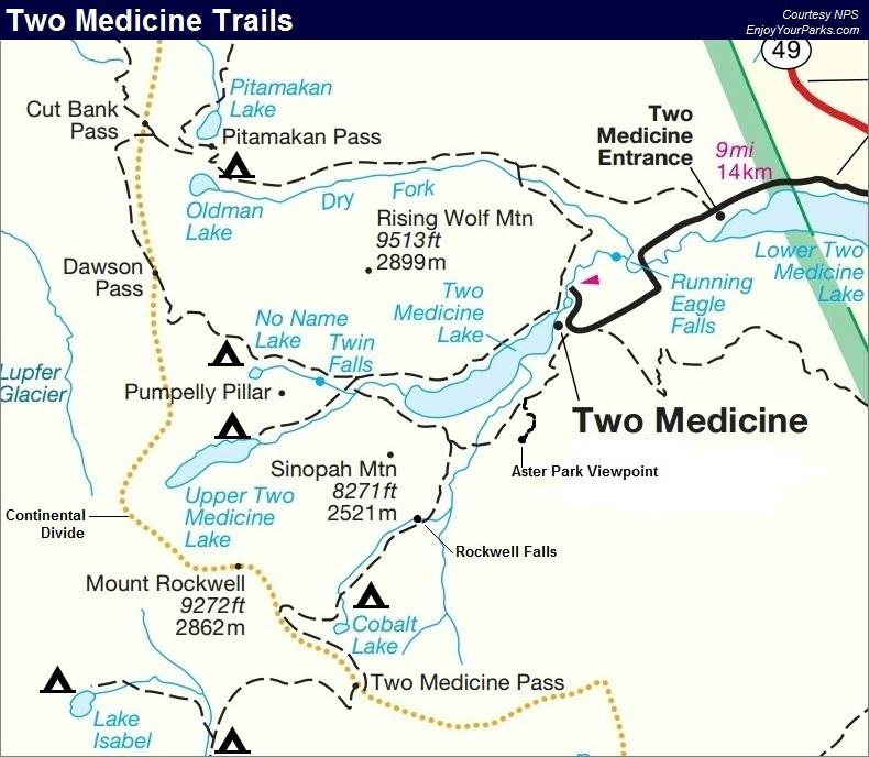 Two Medicine Trail Map, Glacier National Park Map