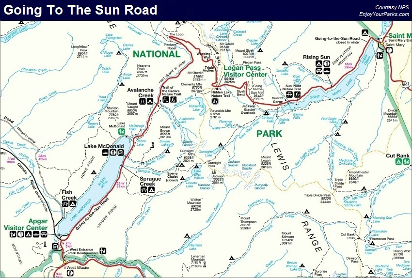 Going To The Sun Road Map, Glacier National Park Map