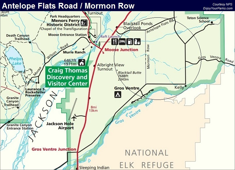 Antelope Flats Road and Mormon Row, Grand Teton National Park Map