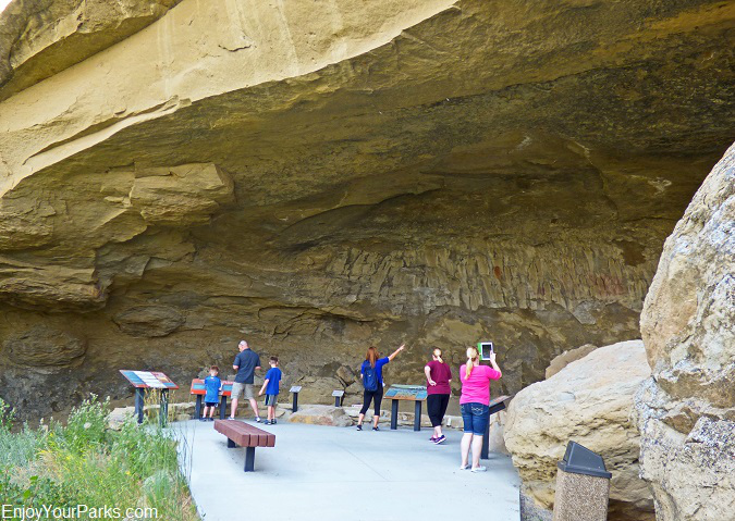 Visitors enjoying Pictograph Cave, Pictograph Cave State Park, Montana