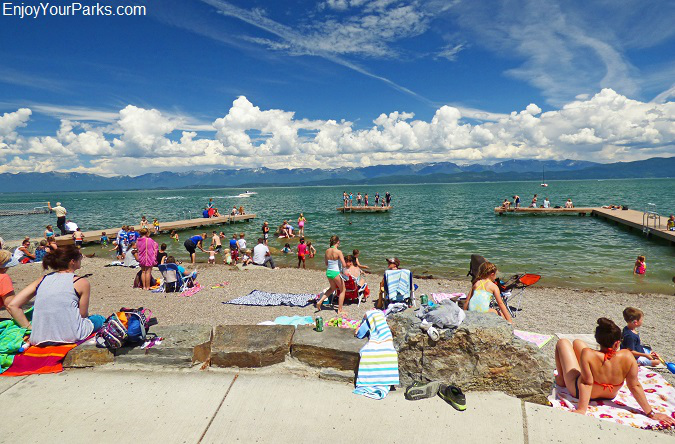 Visitors enjoying Flathead Lake at Lakeside, Montana