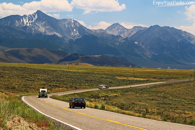 The Lost River Range towers to the east of the Peaks To Craters Scenic Byway for 75 miles.