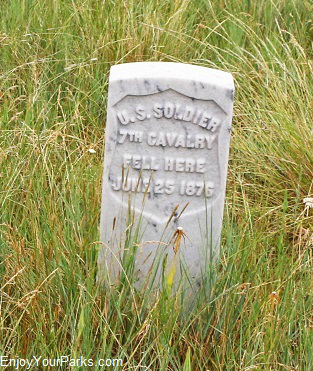 White marble marker, Little Bighorn Battlefield National Monument Montana