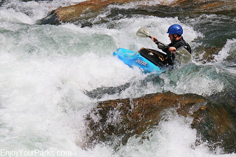 White water kayaker in the Gallatin River Canyon Montana