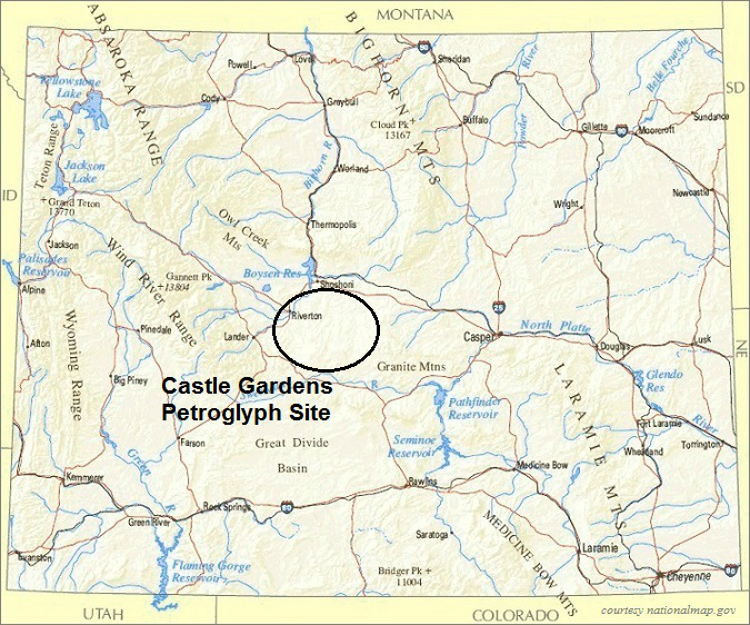 Wyoming Map, Castle Gardens Petroglyph Site