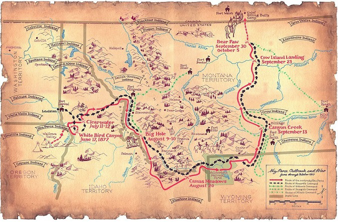 Route taken by Chief Joseph during the Nez Perce War of 1877