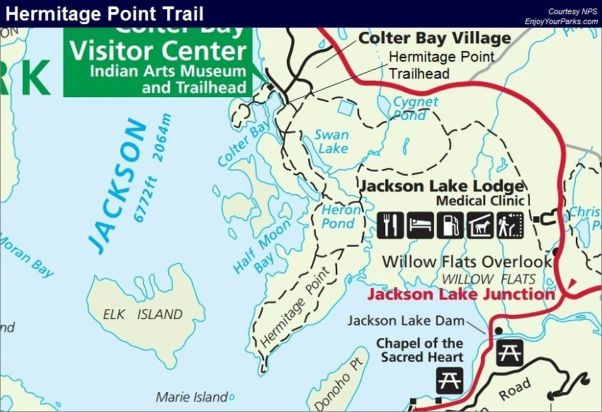 Hermitage Point Trail Map, Grand Teton National Park Map