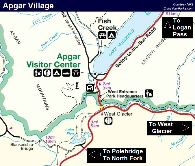Apgar Village, Glacier Park Lodging, Glacier National Park Map