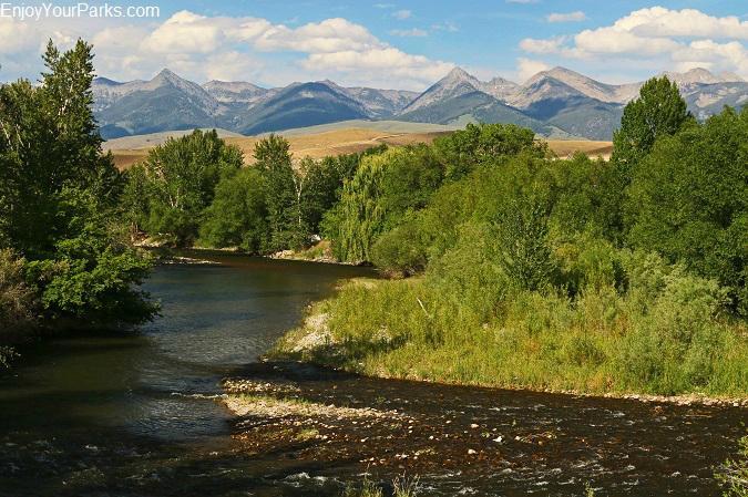 Salmon River with the Bitterroot Mountain Range along the Salmon River Scenic Byway in Idaho.