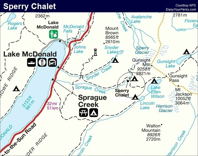 Sperry Chalet, Glacier Park Lodging, Glacier National Park Map