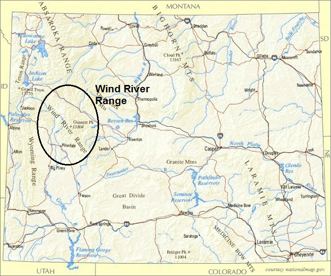 Wyoming Map, Wind River Range