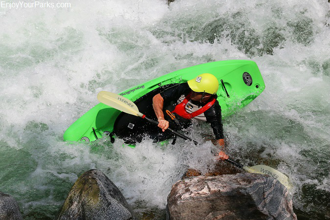 Kayaker in the Gallatin River Canyon Montana
