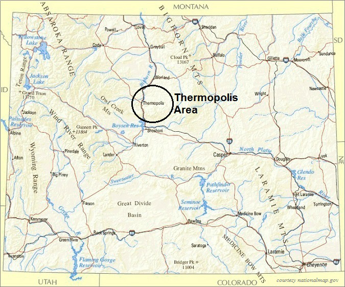 Wyoming Map, Thermopolis Area