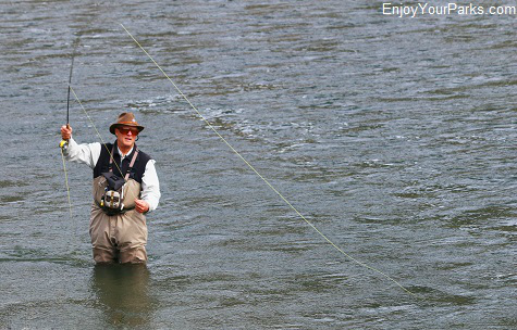 Fly fisherman on the Yellowstone River in Paradise Valley Montana