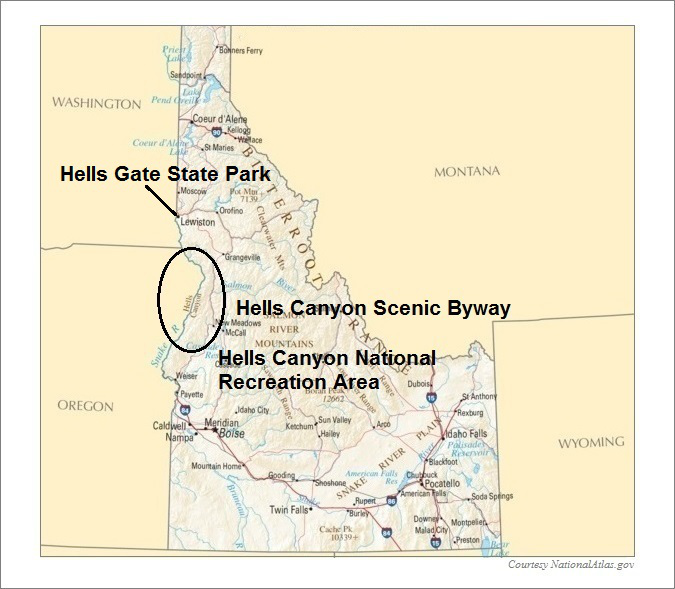 Idaho Map, Hells Canyon National Recreation Area