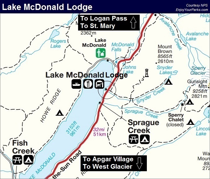 Lake McDonald Lodge Area, Glacier Park Lodging Facilities.