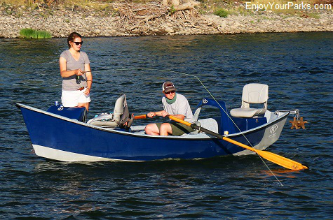 Fly fishing from a drift boat in Paradise Valley Montana