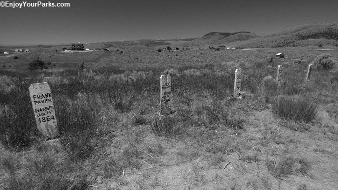 The Boot Hill grave markers of the 5 road agents who were hanged on January 13,1864