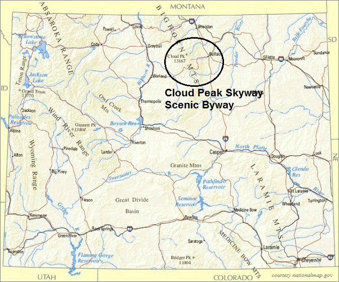 Wyoming Map, Cloud Peak Skyway Scenic Byway