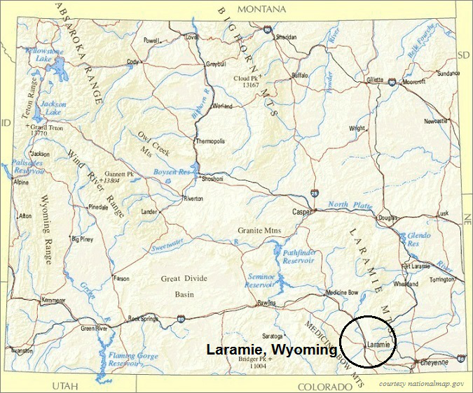 Wyoming Map, Laramie Area