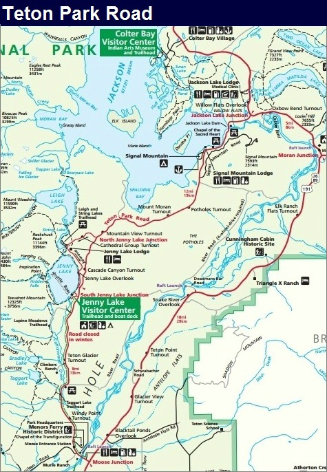 Teton Park Road Map, Grand Teton National Park Map