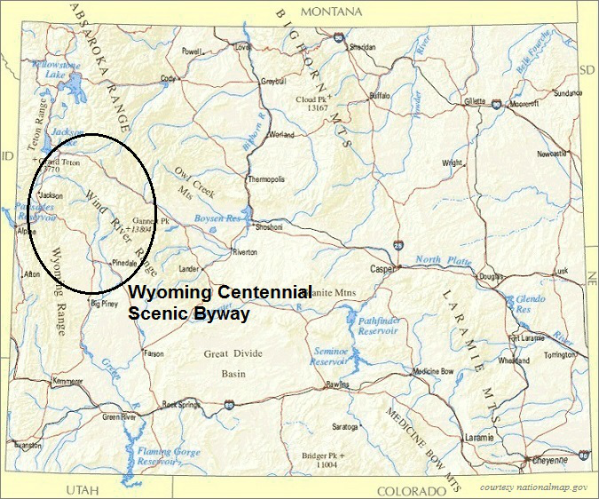 Wyoming Map, Wyoming Centennial Scenic Byway