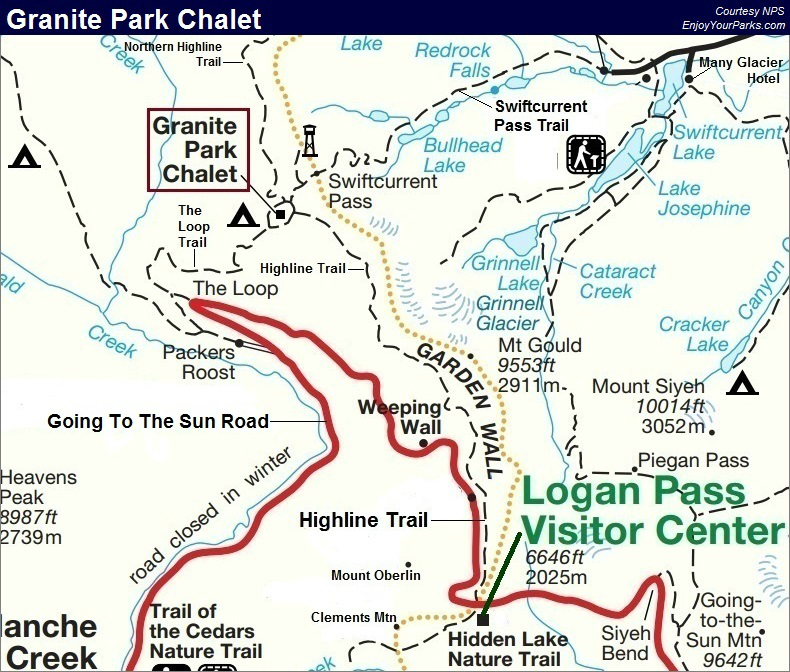 Granite Park Chalet Trail Map, Glacier National Park Map