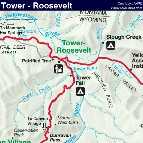 Tower Junction Map, Yellowstone National Park Map