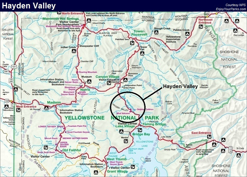 Hayden Valley, Yellowstone National Park Map