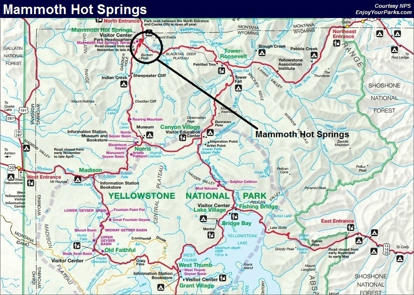 Mammoth Hit Springs Trail Map, Yellowstone National Park Map