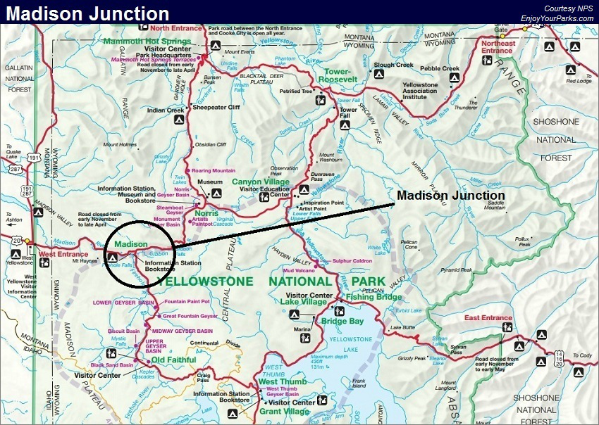 Madison Junction Map, Yellowstone National Park Map