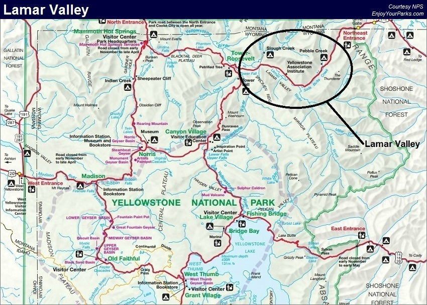 Lamar Valley, Yellowstone National Park Map
